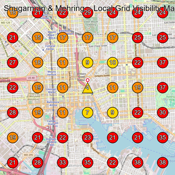Shugarman & Mehring GeoGrid visibility map for Personal Injury Attorney in Baltimore